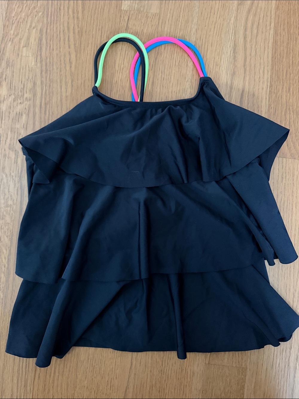 BNWT Black Ruffled Swim Tank with Neon Straps